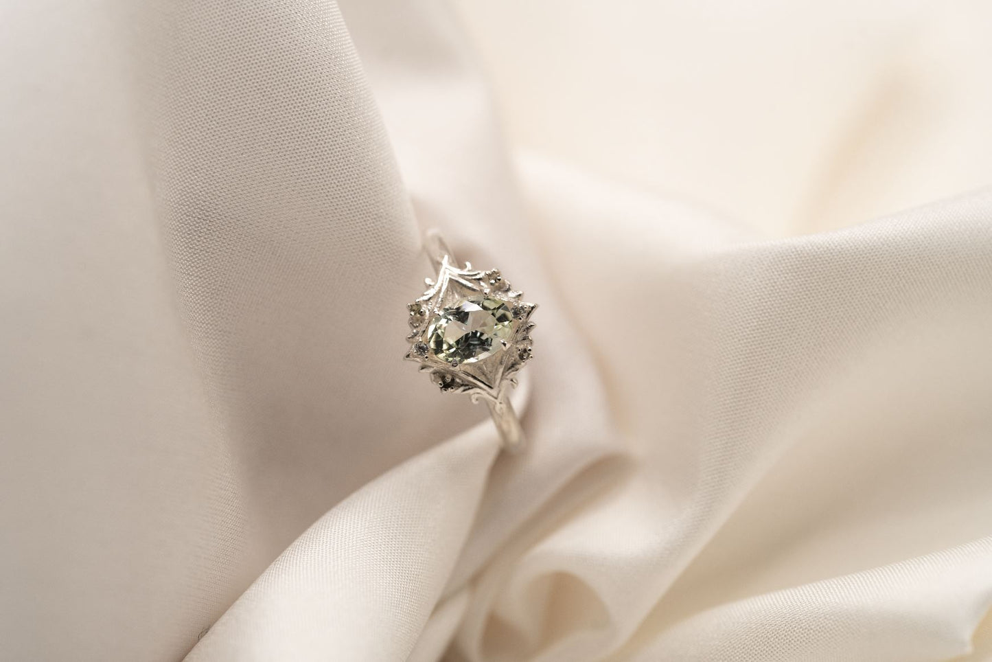 Theia Ring | Light Mint-Green Oval Tourmaline| Silver | Size 6.75