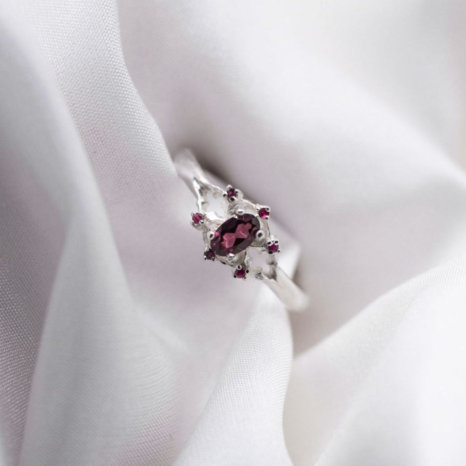 Rhodolite Garnet Silver Aubert Ring Size 8